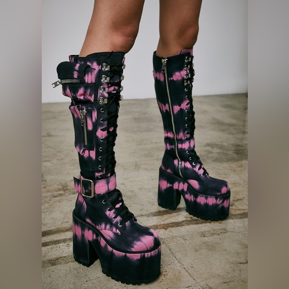 CURRENT MOOD Magenta Tie Dye Obsidian Pocket 2.0 Platform Boots Black Pink 10 - Picture 12 of 12